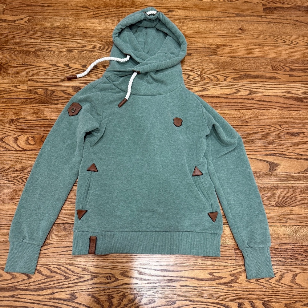 Naketano Brave New Word Green Pullover Hoodie Cowl Neck Women’s Size L